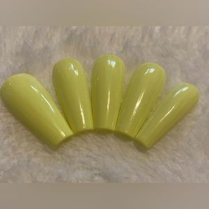 Medium coffin yellow press on nails shiny solid color handmade custom gel